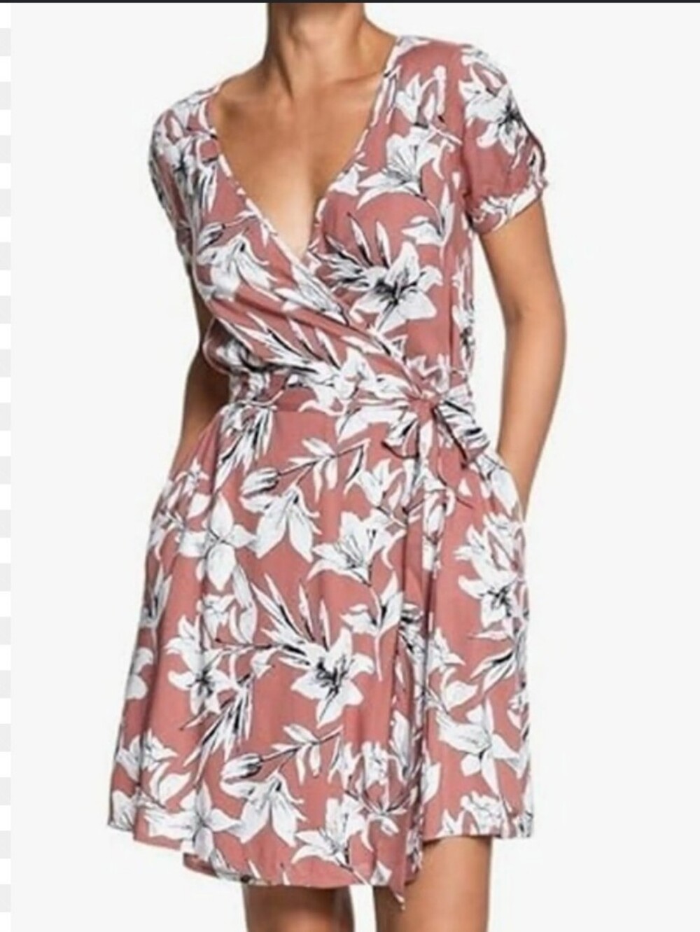 ROXY Women's Monument Floral Mauve Wrap Dress sz 8